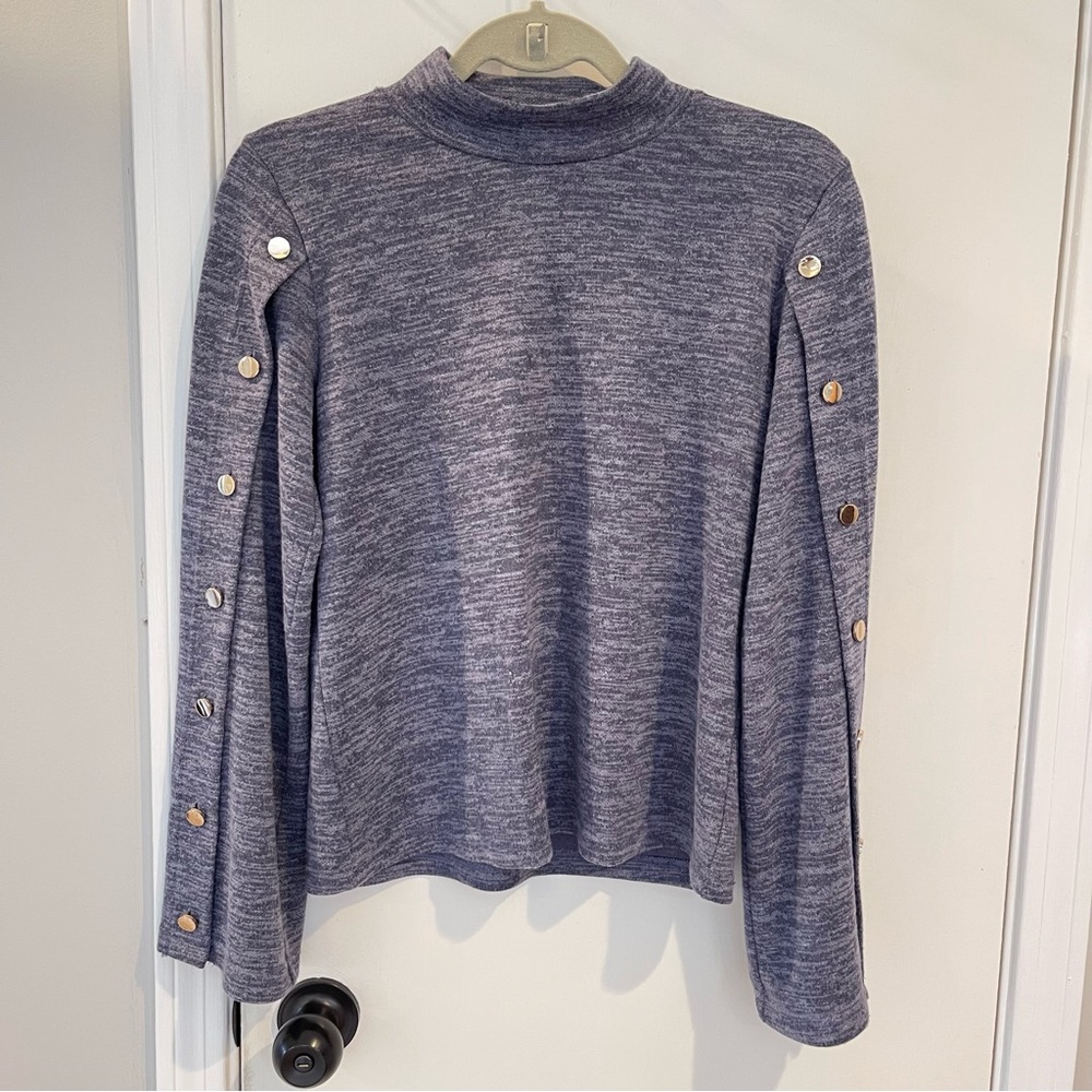Zac & Rachel Mock Neck Hacci Button Sleeve top